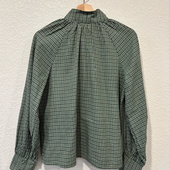 Sézane Jimena Blouse Green Plaid Bow Sz 38 Sezane x MDLO (US 6) - Picture 8 of 8